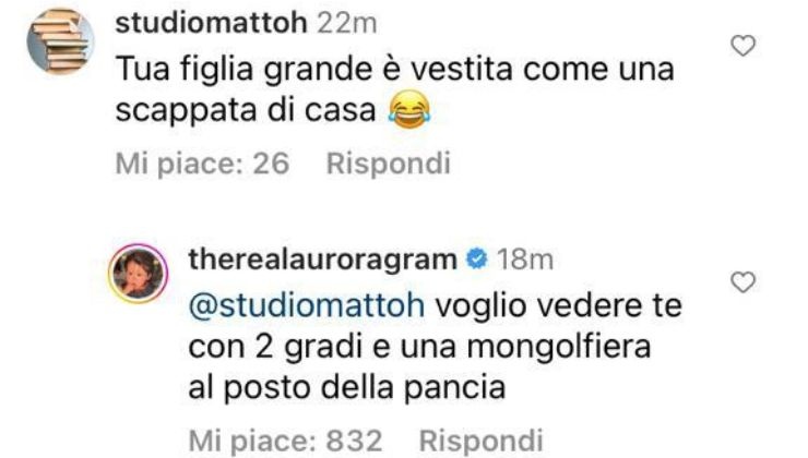 Il commento di Michelle al post IG