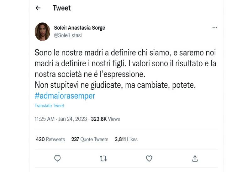 Soleil Sorge commenta le parole della mamma di Luca Onestini