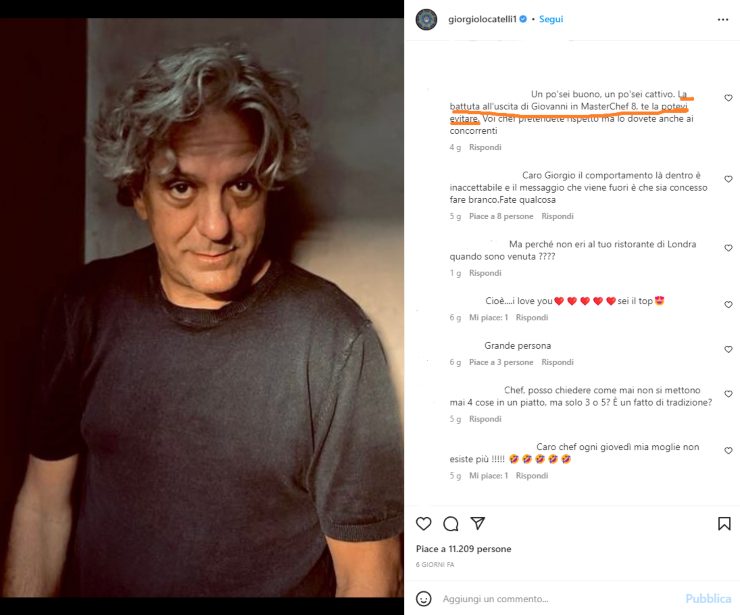 Giorgio Locatelli commento durissimo